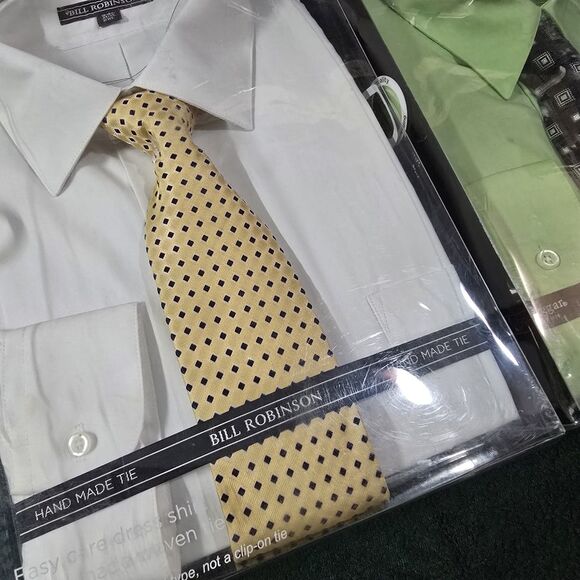 (2) Dress Shirt Tie Set Lot Mens 2XL White Green Collared Work Office New *READ - Picture 3 of 16